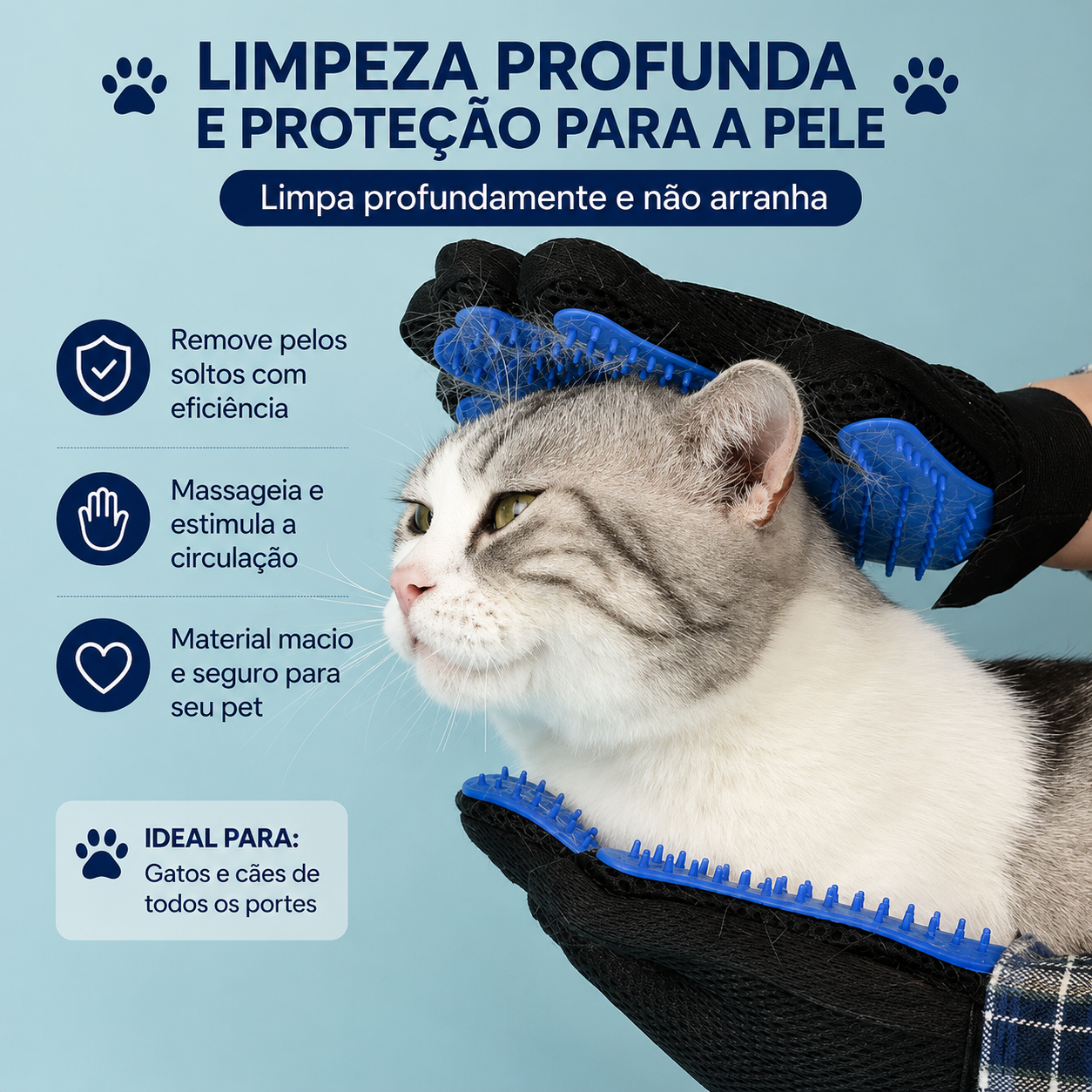 Luva Removedora de Pelos para Cães e Gatos em Silicone – Escova de Limpeza e Massagem para Pets