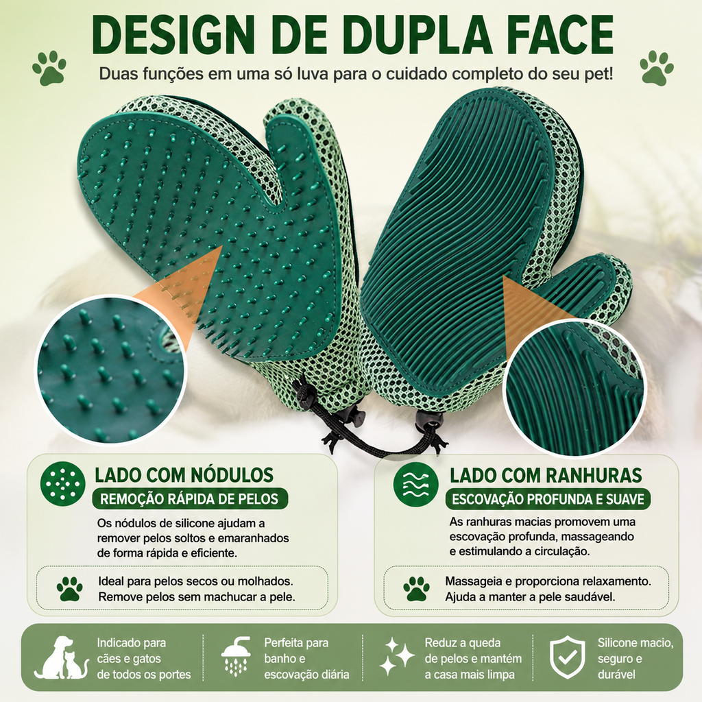Luva Removedora de Pelos para Cães e Gatos – Escova Massageadora para Banho e Higienização