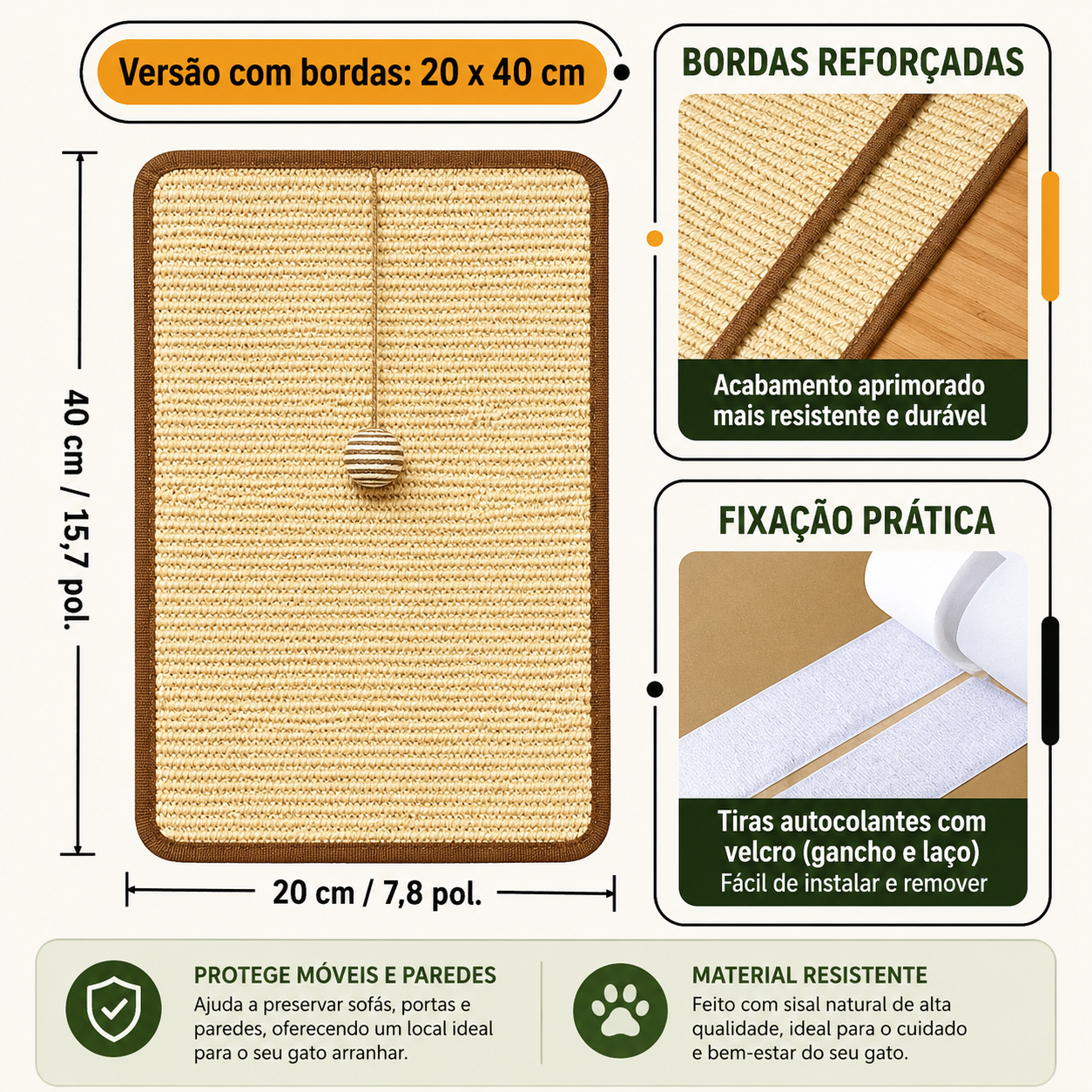 Arranhador Vertical de Sisal para Gatos com Bola Pendurada – Protege Sofás, Portas e Móveis
