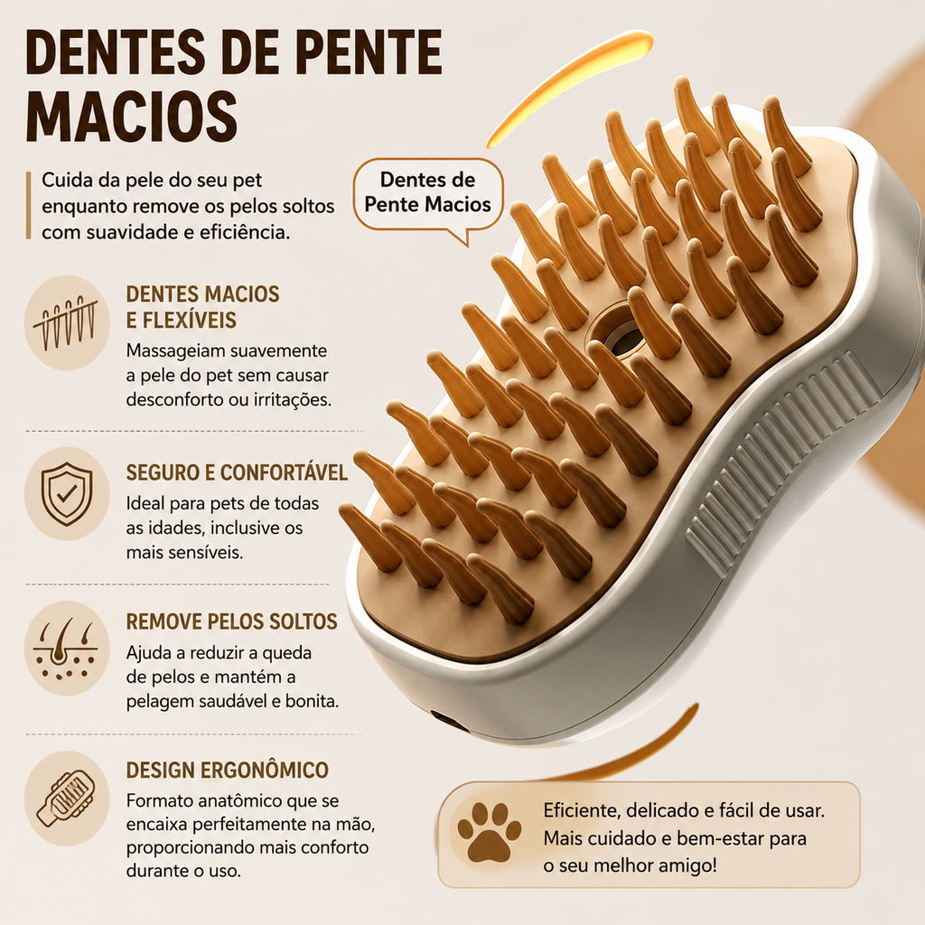 Escova Elétrica 3 em 1 para Cães e Gatos com Spray – Escova Massageadora Removedora de Pelos