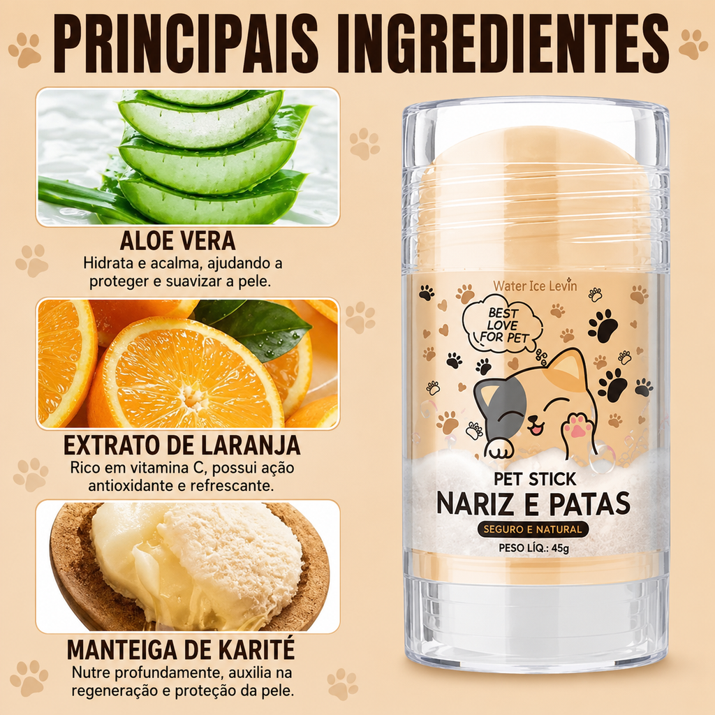 Bálsamo Hidratante para Nariz e Patas de Cães e Gatos 45g – Creme Protetor e Reparador para Patas Ressecadas