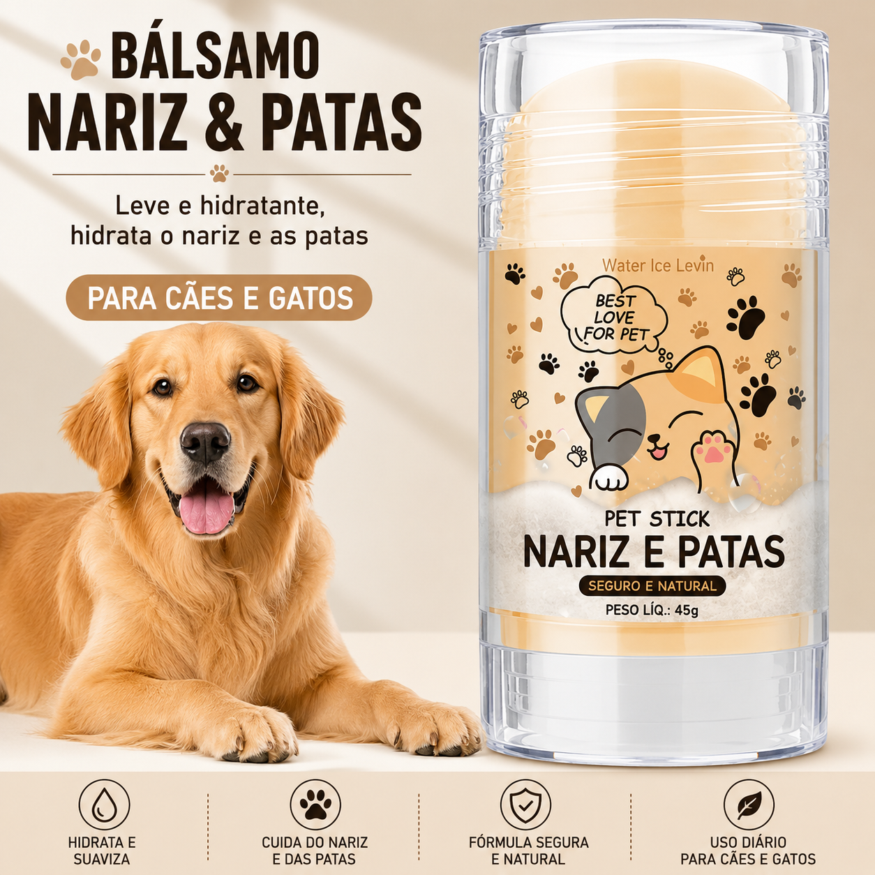 Bálsamo Hidratante para Nariz e Patas de Cães e Gatos 45g – Creme Protetor e Reparador para Patas Ressecadas