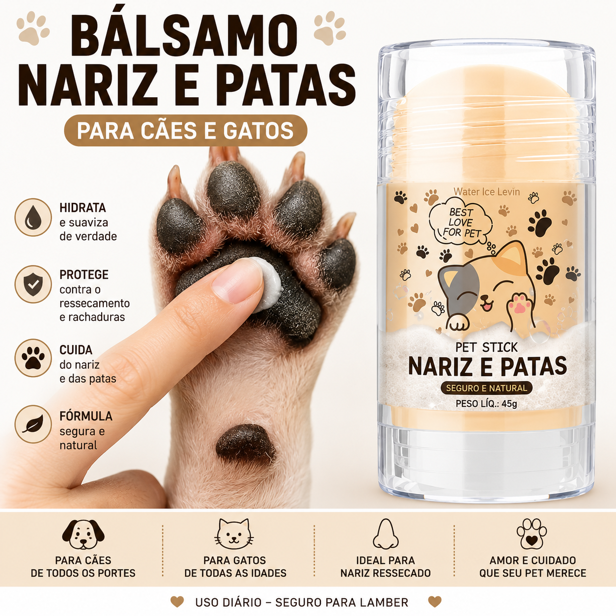 Bálsamo Hidratante para Nariz e Patas de Cães e Gatos 45g – Creme Protetor e Reparador para Patas Ressecadas