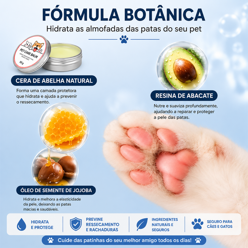Bálsamo Hidratante para Patas e Nariz de Cães e Gatos 50g – Creme Protetor para Patas Ressecadas e Rachadas