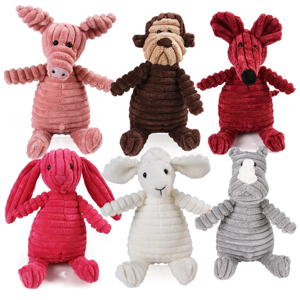 Brinquedo Mordedor de Pelúcia para Cães – Macaco de Veludo Cotelê com Som para Limpeza dos Dentes