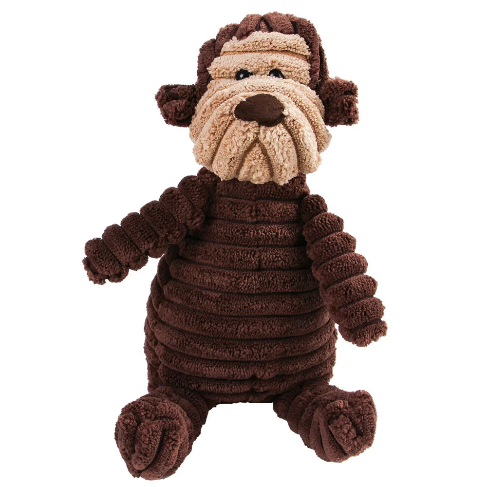 Brinquedo Mordedor de Pelúcia para Cães – Macaco de Veludo Cotelê com Som para Limpeza dos Dentes