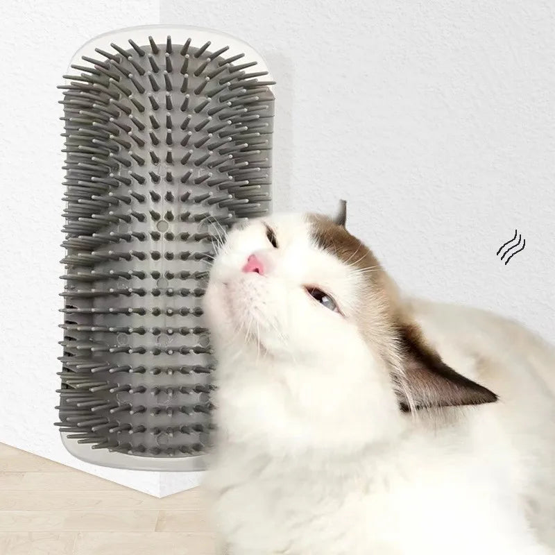 Escova Massageadora de Canto para Gatos – Removedor de Pelos com Pente Removível