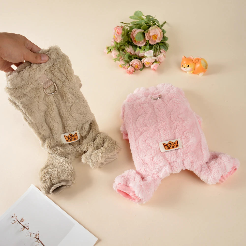 Roupa de Inverno para Cães com Fleece e Argola D – Macacão Quentinho para Cães Pequenos e Médios