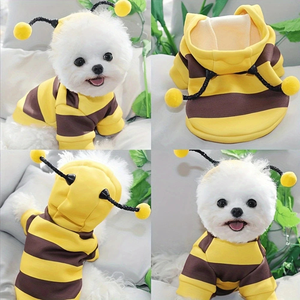 Fantasia de Abelha para Cães e Gatos – Moletom com Capuz Quentinho para Outono e Inverno