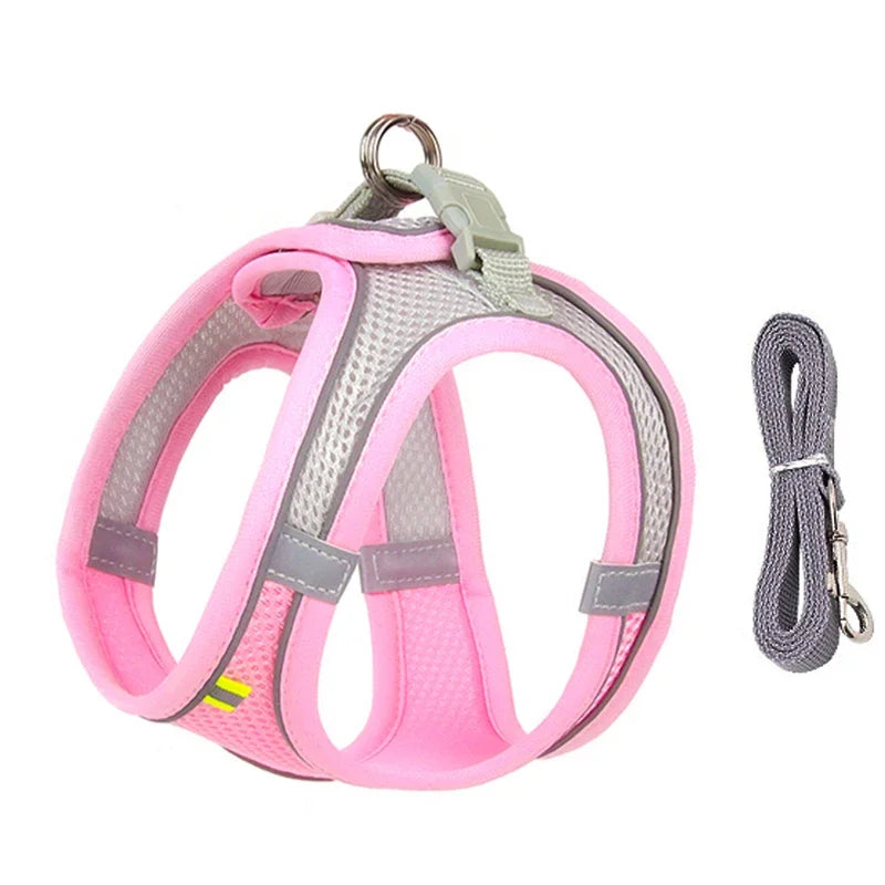 Peitoral Ajustável para Cães e Gatos com Guia – Colete Refletivo para Pets Pequenos