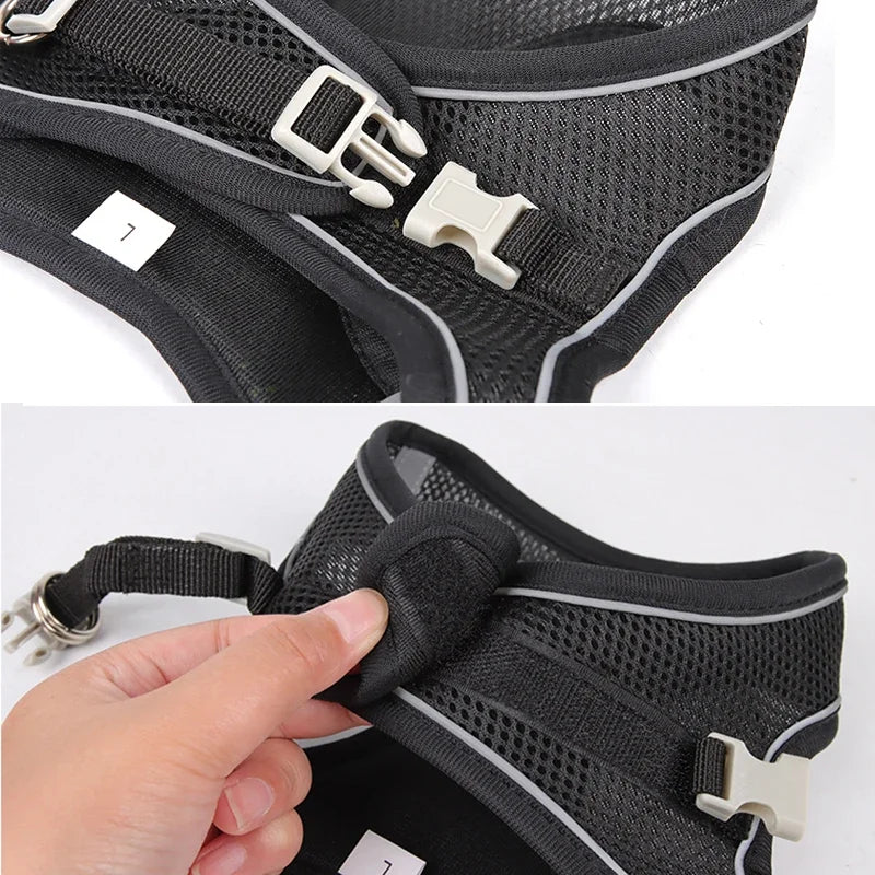 Peitoral Ajustável para Cães e Gatos com Guia – Colete Refletivo para Pets Pequenos