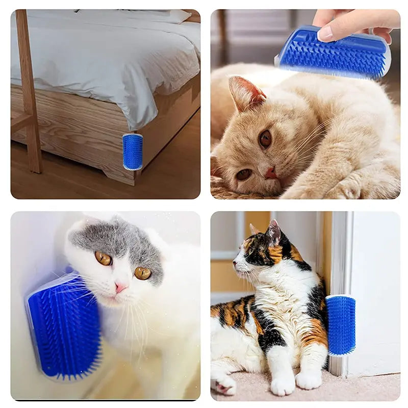 Escova Massageadora de Canto para Gatos – Removedor de Pelos com Pente Removível