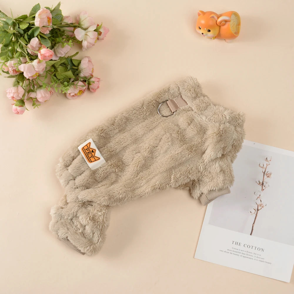 Roupa de Inverno para Cães com Fleece e Argola D – Macacão Quentinho para Cães Pequenos e Médios