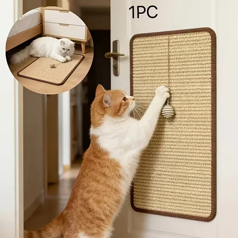 Arranhador Vertical de Sisal para Gatos com Bola Pendurada – Protege Sofás, Portas e Móveis