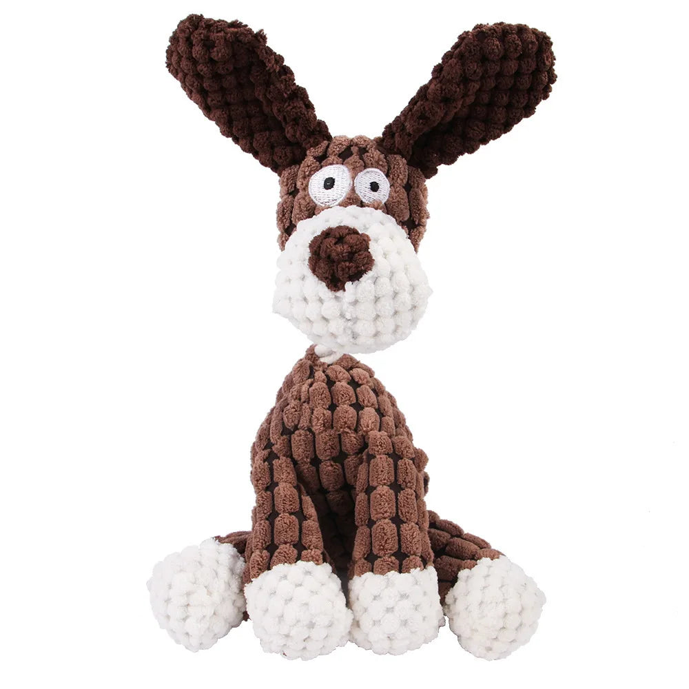 Brinquedo Mordedor de Pelúcia para Cães – Macaco de Veludo Cotelê com Som para Limpeza dos Dentes