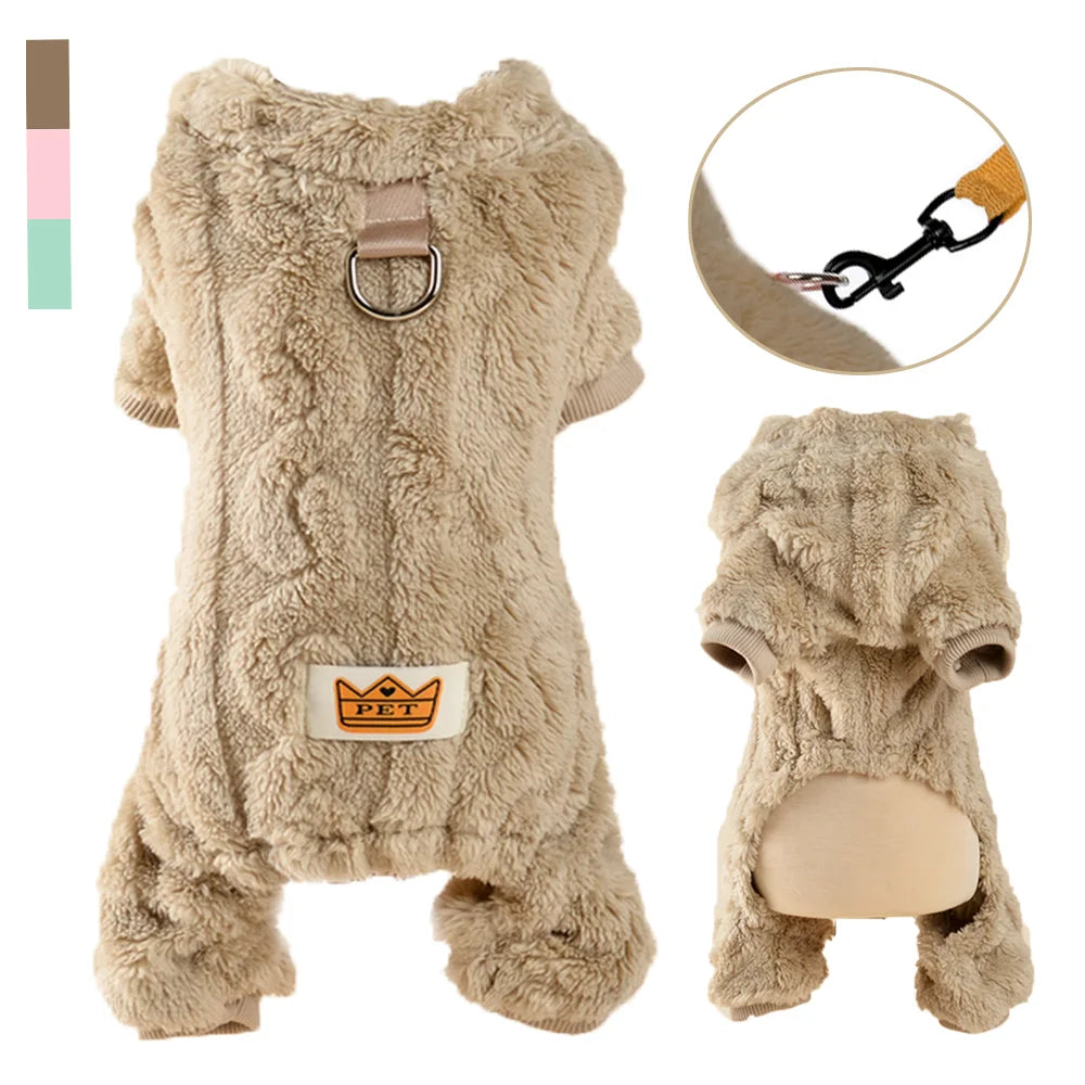 Roupa de Inverno para Cães com Fleece e Argola D – Macacão Quentinho para Cães Pequenos e Médios