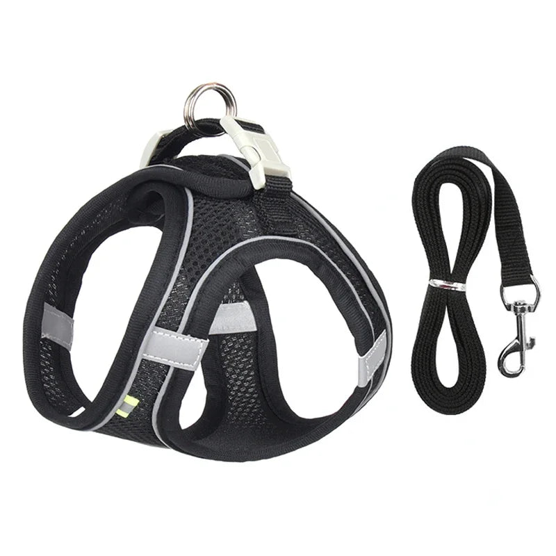 Peitoral Ajustável para Cães e Gatos com Guia – Colete Refletivo para Pets Pequenos